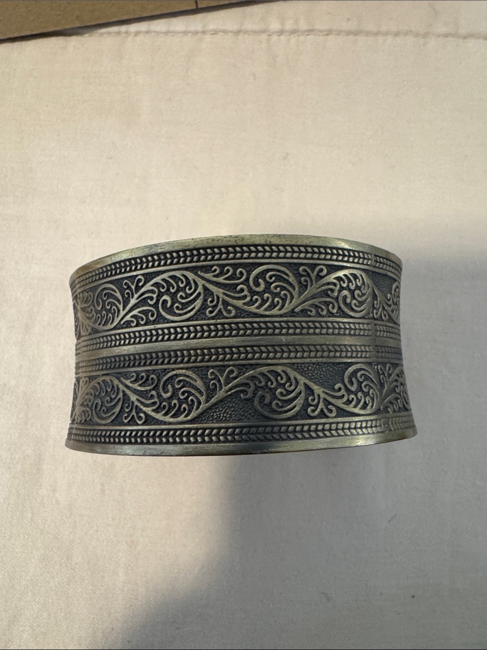 Engraved Wide Silver-Tone Cuff Bracelet
